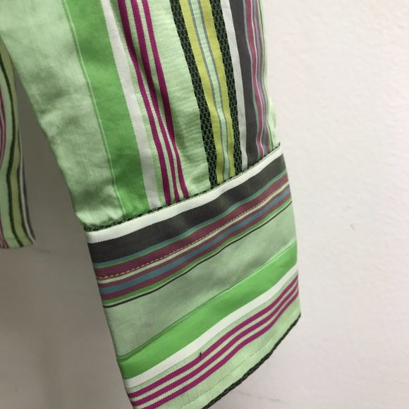 Etro Milano green purple stripes 100% cotton button up shirt i48 - Picture 3 of 9